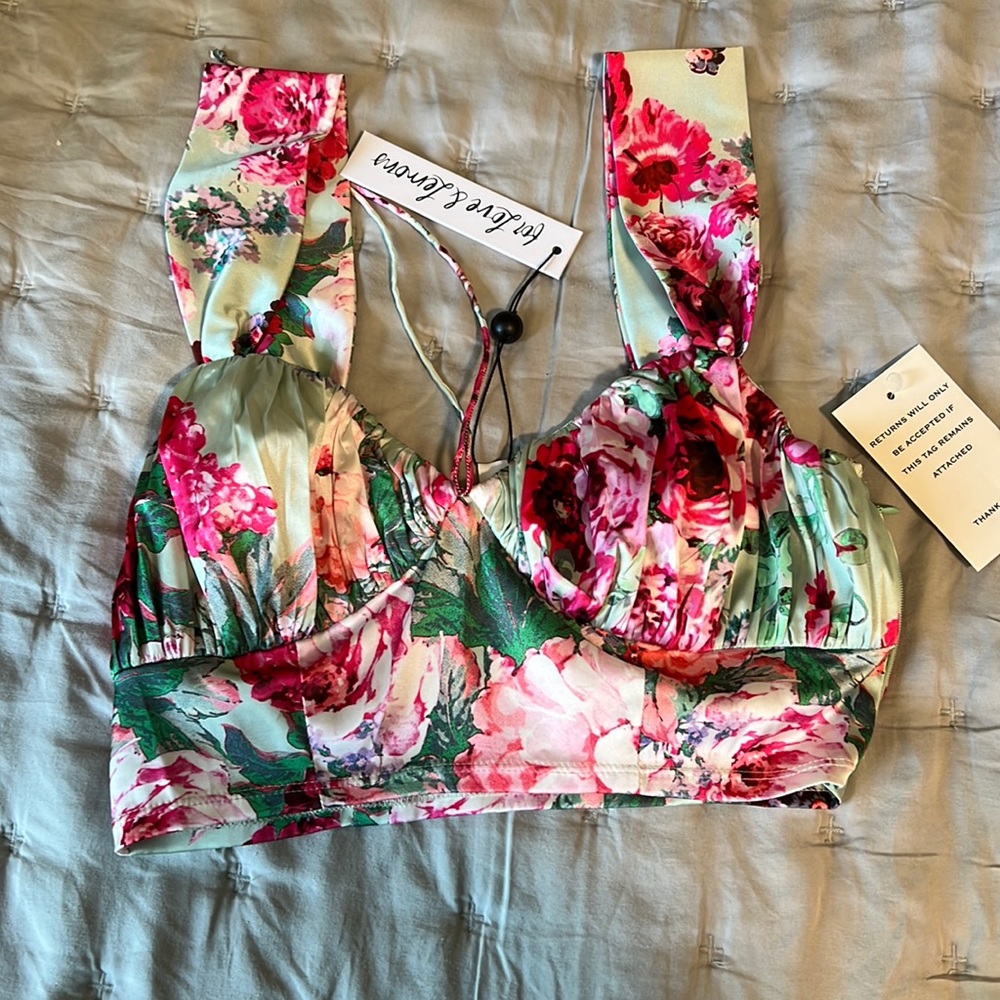 For love and lemons cropped satin floral top